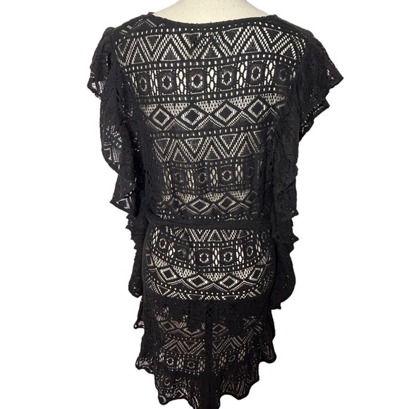 Boho Soul Black Lace Ruffle Waist Tie Coverup, NWT - Picture 2 of 15